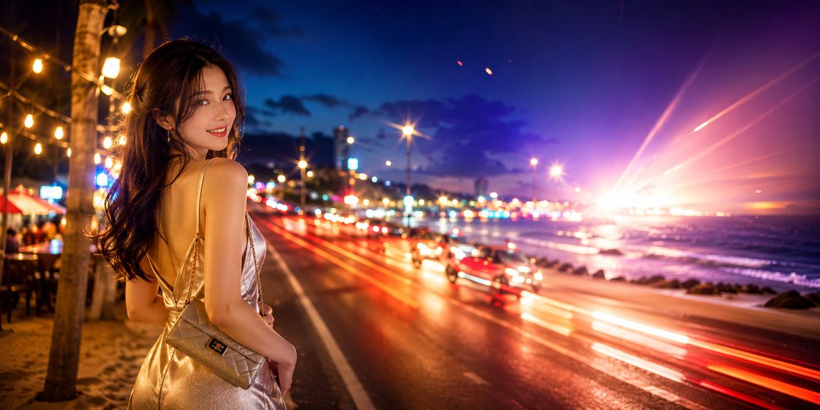 Ánh đèn neon phản chiếu tại Phan Thiết trong khung cảnh giải trí đêm hiện đại